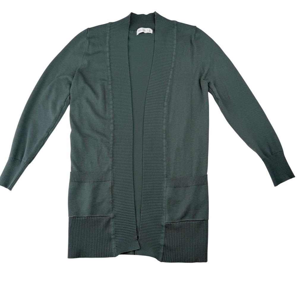 Active USA Cardigan Hunter‎ Green Open Front Ribbed Pocket Goblincore Sz  Small